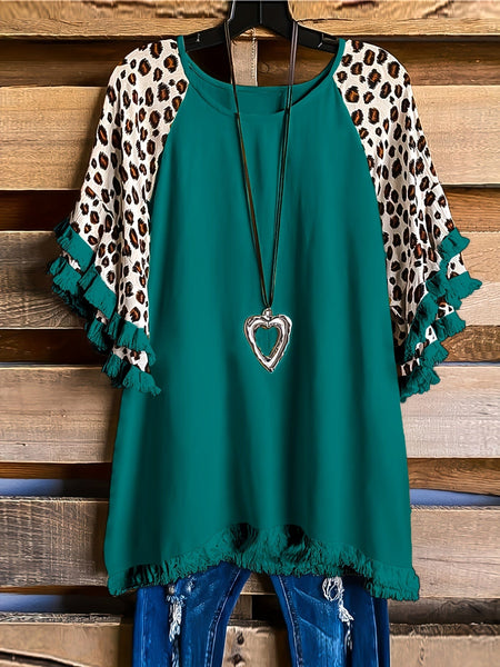 Leopard Print Boho T-shirt for Plus Size Women