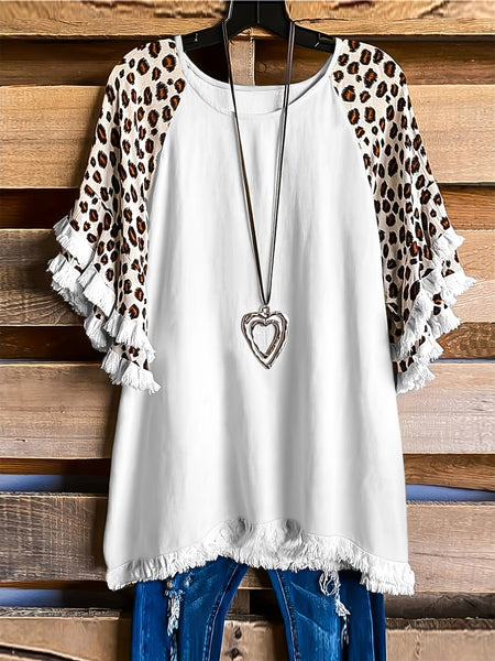 Leopard Print Boho T-shirt for Plus Size Women