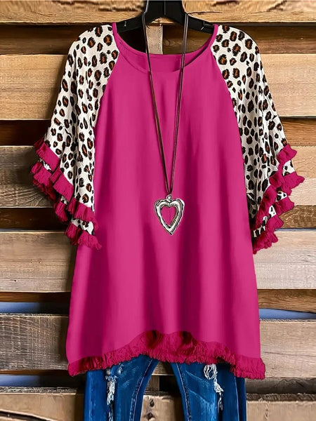 Leopard Print Boho T-shirt for Plus Size Women