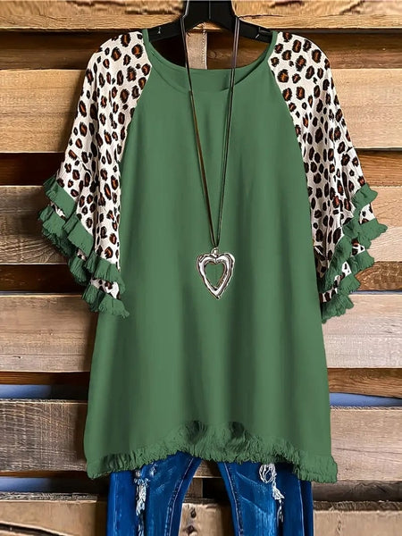 Leopard Print Boho T-shirt for Plus Size Women