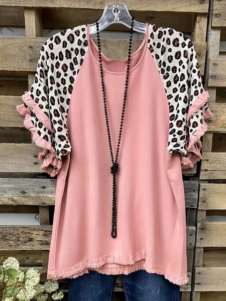 Leopard Print Boho T-shirt for Plus Size Women