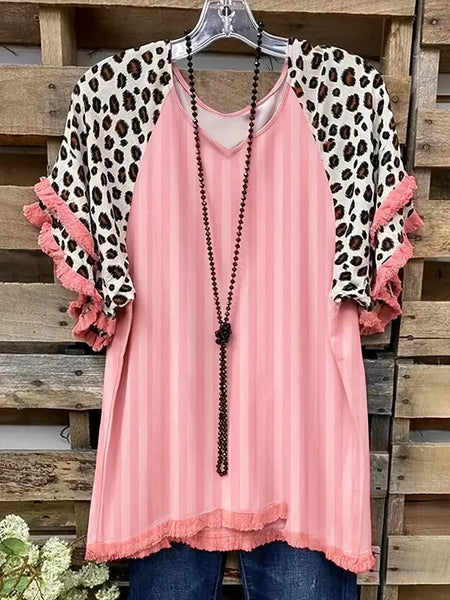Leopard Print Boho T-shirt for Plus Size Women