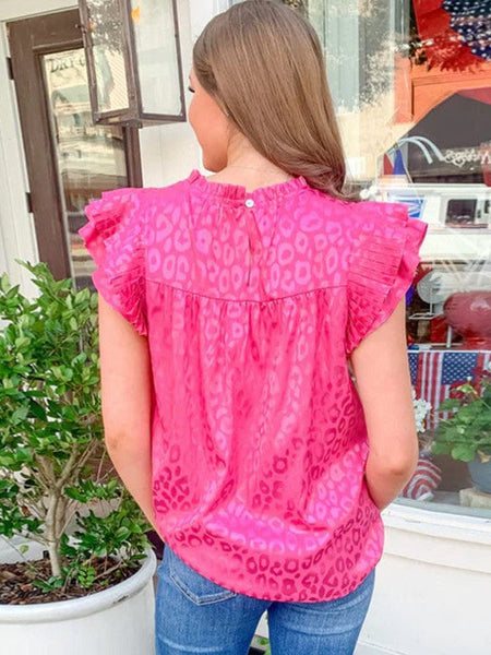 Leopard Print Chiffon Blouse With Ruffle Sleeves