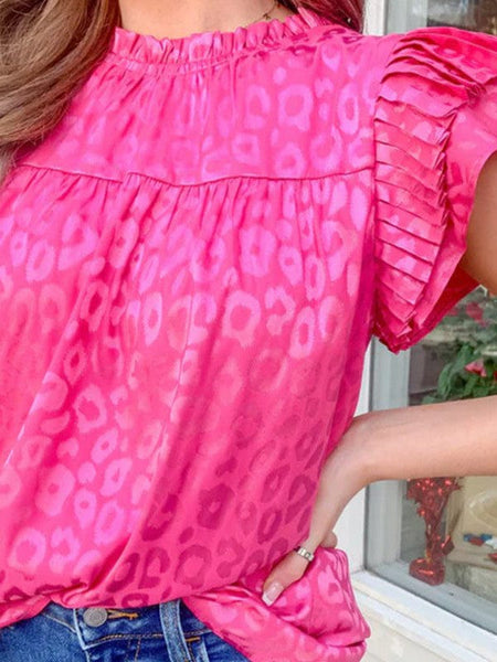 Leopard Print Chiffon Blouse With Ruffle Sleeves