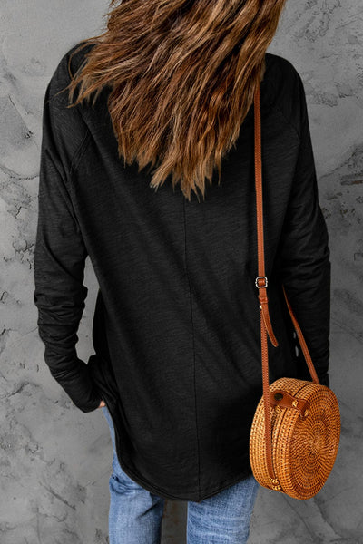 Leopard Print Christmas Tree Black Top with Thumbhole Sleeves