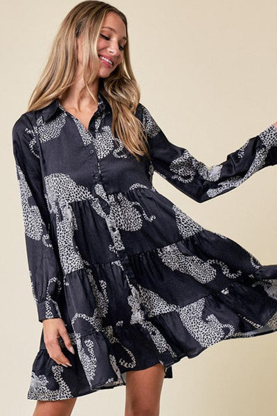 Women's Cotton Printed Long Sleeve Loose Casual Maxi Dress