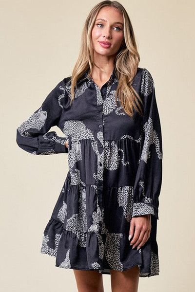 Women's Cotton Printed Long Sleeve Loose Casual Maxi Dress