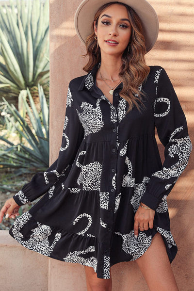 Women's Cotton Printed Long Sleeve Loose Casual Maxi Dress