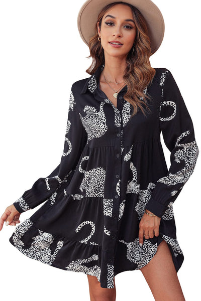 Women's Cotton Printed Long Sleeve Loose Casual Maxi Dress