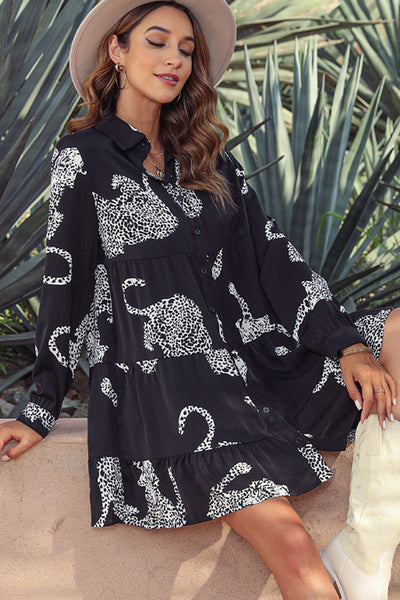 Women's Cotton Printed Long Sleeve Loose Casual Maxi Dress