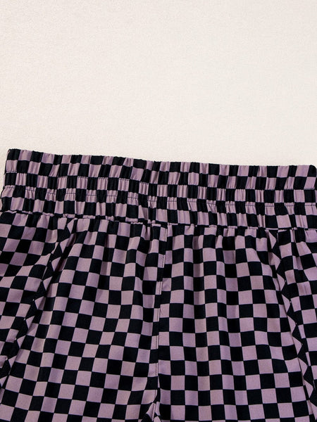 Women's Brown and Black Checkered Workout Shorts