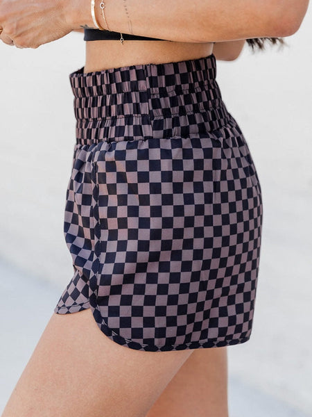 Women's Brown and Black Checkered Workout Shorts