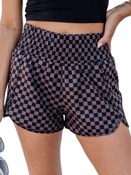 Women's Brown and Black Checkered Workout Shorts