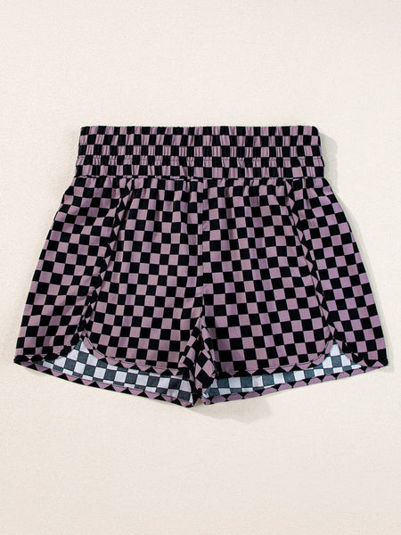 Women's Brown and Black Checkered Workout Shorts