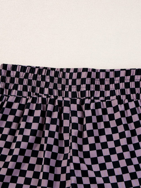Women's Brown and Black Checkered Workout Shorts