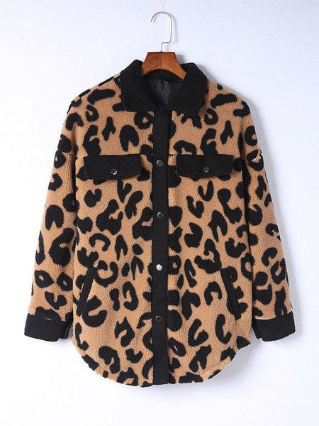 Women's Leopard Print Polar Fleece Cardigan Jacket For Women