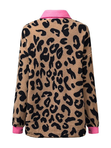 Women's Leopard Print Polar Fleece Cardigan Jacket For Women