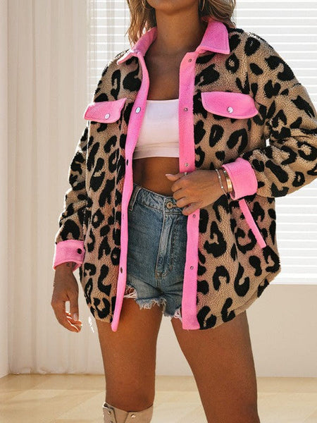 Women's Leopard Print Polar Fleece Cardigan Jacket For Women