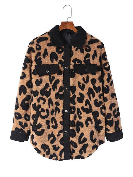 Women's Leopard Print Polar Fleece Cardigan Jacket For Women