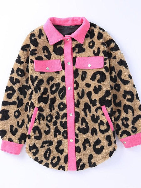 Women's Leopard Print Polar Fleece Cardigan Jacket For Women