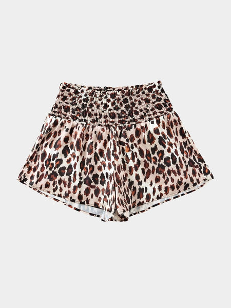 Leopard Print Smocked High Waist Casual Shorts with Flared Fit
