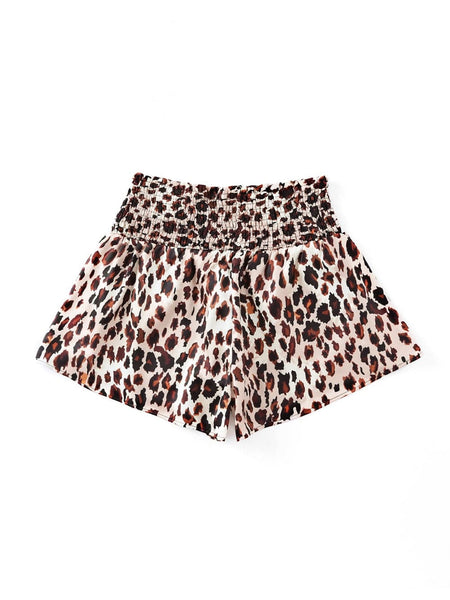 Leopard Print Smocked High Waist Casual Shorts with Flared Fit
