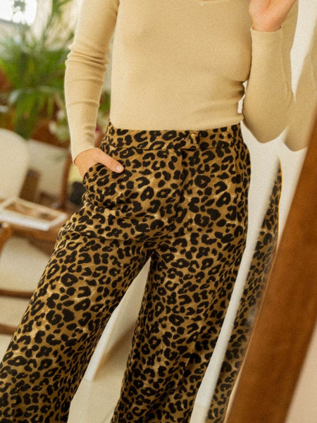 Elegant Leopard Print Wide Leg Pants