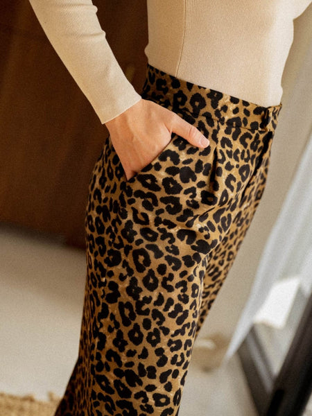 Elegant Leopard Print Wide Leg Pants