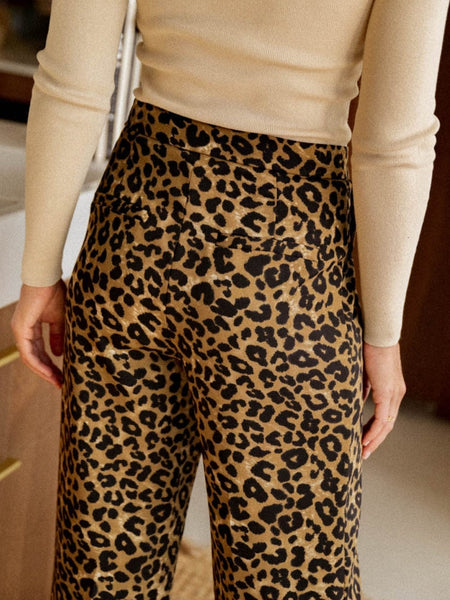 Elegant Leopard Print Wide Leg Pants