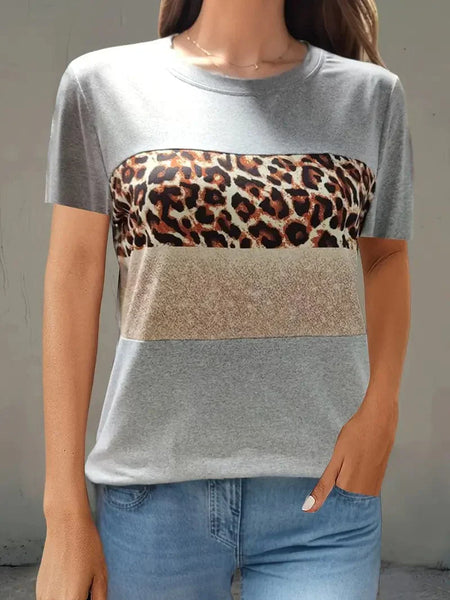 Leopard Printed Crew Neck Tee, Relaxed Long Sleeve Shirt Ideal for Spring & Autumn, Women's Fashion