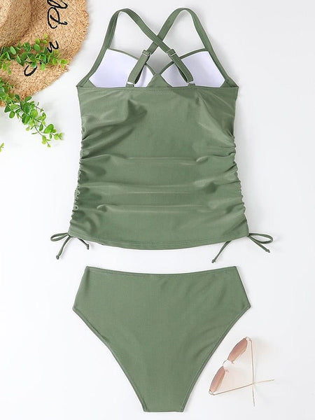 Women's Floral Print V-Neck Tankini Top with Adjustable Halter
