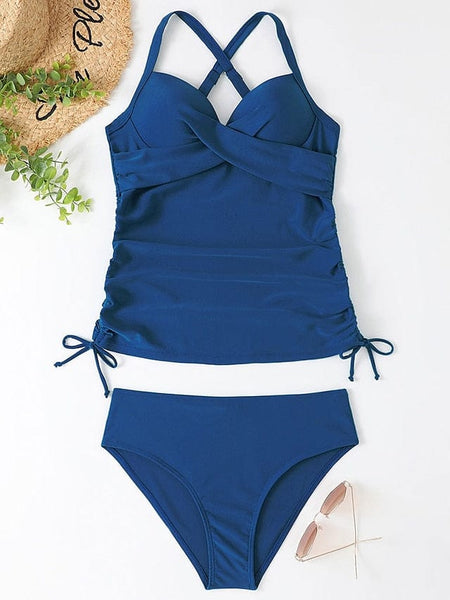 Women's Floral Print V-Neck Tankini Top with Adjustable Halter