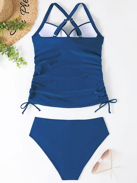 Women's Floral Print V-Neck Tankini Top with Adjustable Halter