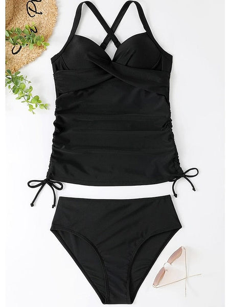 Women's Floral Print V-Neck Tankini Top with Adjustable Halter
