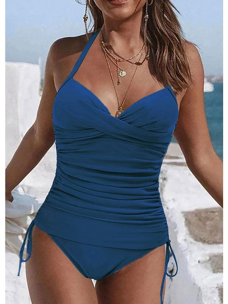 Women's Floral Print V-Neck Tankini Top with Adjustable Halter