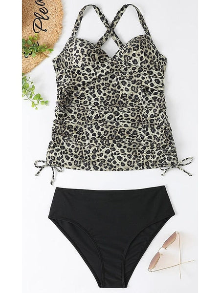 Women's Floral Print V-Neck Tankini Top with Adjustable Halter