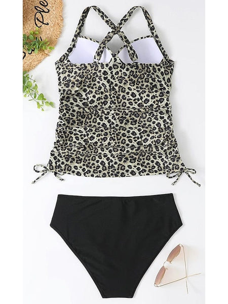 Women's Floral Print V-Neck Tankini Top with Adjustable Halter