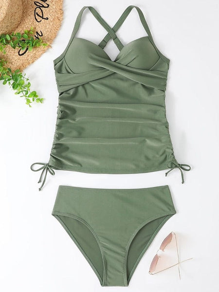 Women's Floral Print V-Neck Tankini Top with Adjustable Halter