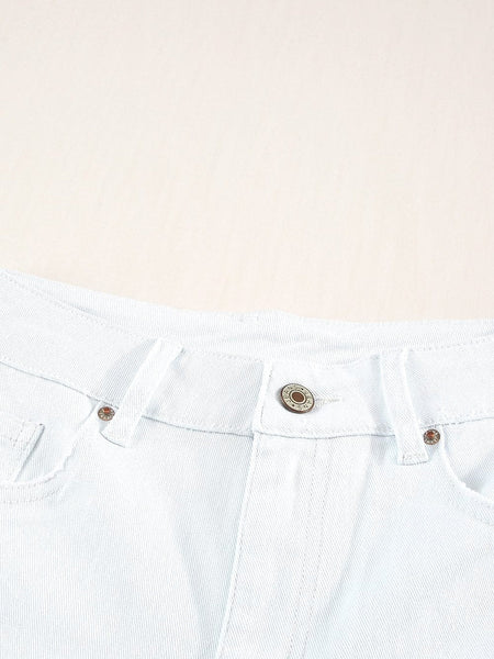 Light Blue Fringed Summer Denim Shorts