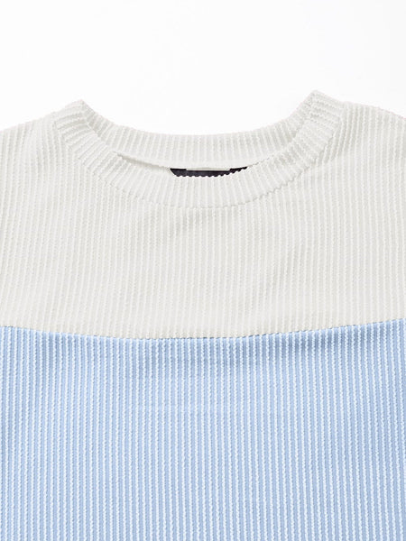 Light Blue Ribbed Colorblock Tee with Chic Design