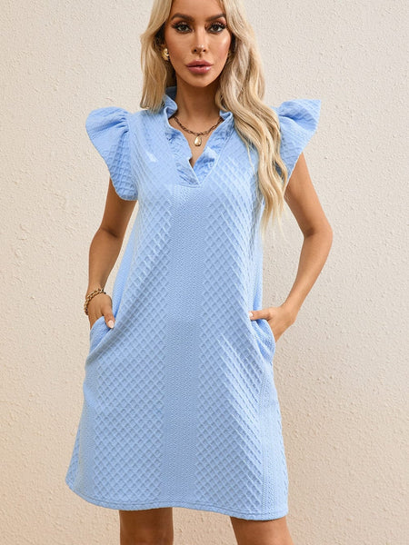 Women's Powder Blue Puff Sleeve Mini Dress in Mini Dresses