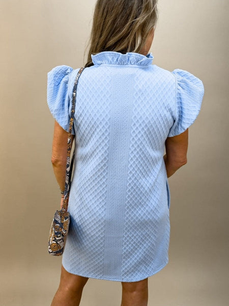 Women's Powder Blue Puff Sleeve Mini Dress in Mini Dresses