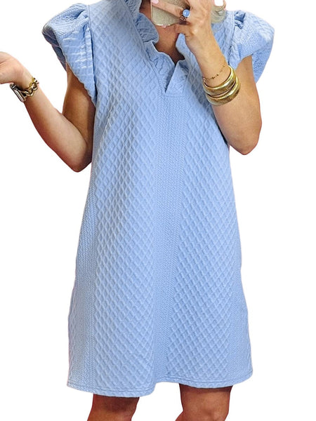 Women's Powder Blue Puff Sleeve Mini Dress in Mini Dresses