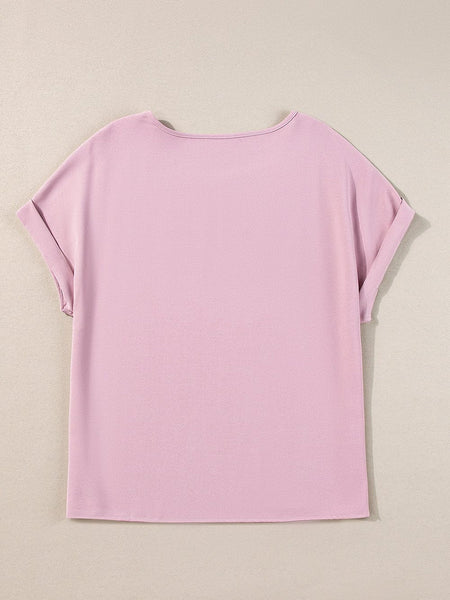Casual Solid Color Stitching Lace Hollow Short Sleeved T-Shirt