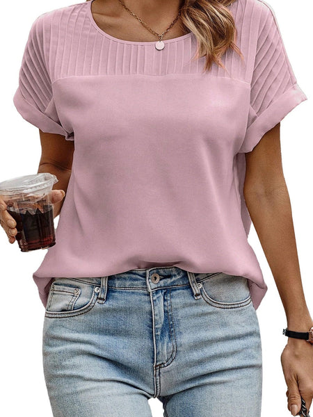 Casual Solid Color Stitching Lace Hollow Short Sleeved T-Shirt