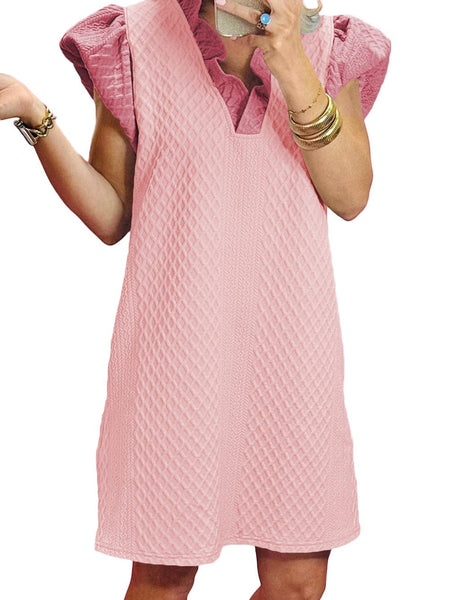 Elegant Ruffled Sleeve A-Line Maternity Dress with Deep V-Neck