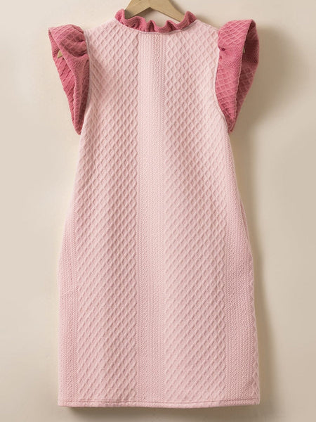 Solid Color Waistband Ruffle Sleeve Dress