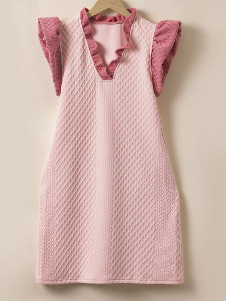 Solid Color Waistband Ruffle Sleeve Dress