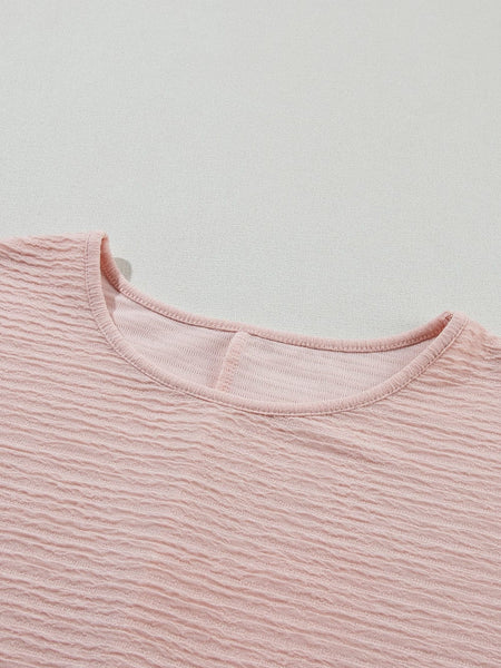 Light Pink Textured Ruffle Sleeve Elegant Blouse