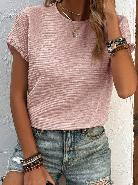 Light Pink Textured Ruffle Sleeve Elegant Blouse